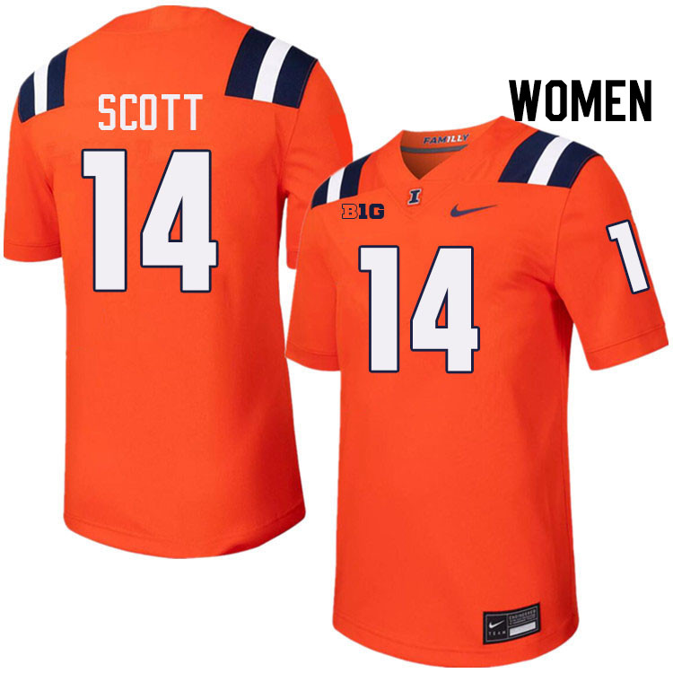 Women #14 Xavier Scott Illinois Fighting Illini College Football Jerseys Stitched-Orange